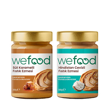 Wefood Süt Karamelli Fıstık Ezmesi 300 gr + Wefood Hindistan Cevizli Fıstık Ezmesi 300 gr