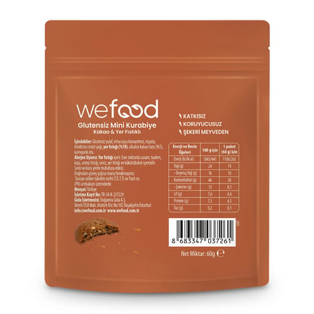 Wefood Glutensiz Mini Kurabiye Kakao & Yer Fıstıklı 5'li