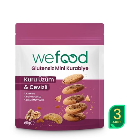 Wefood Glutensiz Mini Kurabiye Kuru Üzüm & Cevizli 3'lü