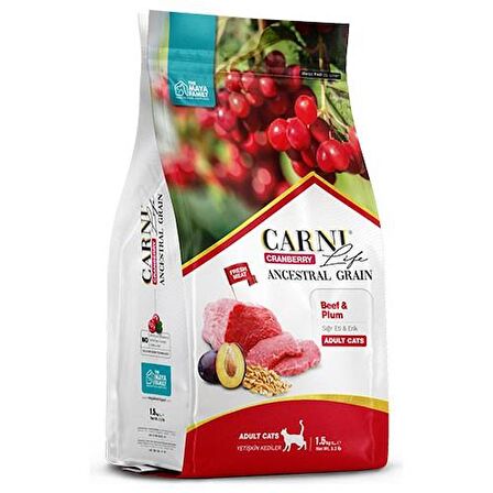 Carni Life Az Tahıllı Sığır Etli Erik ve Kızılcıklı Yetişkin Kedi Maması 10 Kg