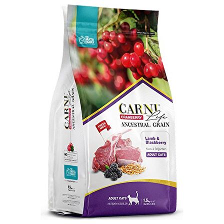 Carni Cat Adult Kuzu Etli/Bögürtlenli Kedi Maması 1.5 KG