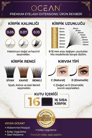 Ocean 0.07C Natural Kıvrım 12 mm Soft Eyelash Doğal İpek Kirpik 16'lı