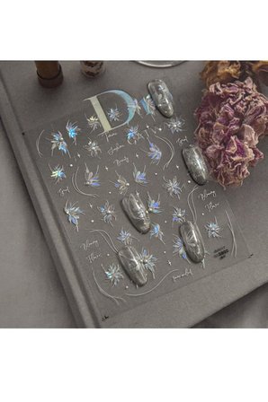 Misyul 5D Tırnak Sticker Yapışkanı Çiçek Şerit ve Parıltılı Beyaz MIS-3516