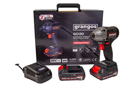 Grangos GCI20-T2 20V 2 Ah Çift Akülü Torklu Kömürsüz Darbeli Vidalama 1/4’’ F Hex 240 Nm