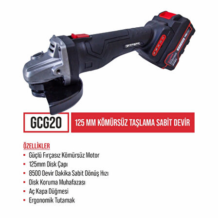 Grangos 20V Kömürsüz Akülü Set – Darbeli Matkap Vidalama, Avuç Taşlama – 2×5.0 Ah Akü, Hızlı Şarj, Çanta, Aksesuar Hediyeli