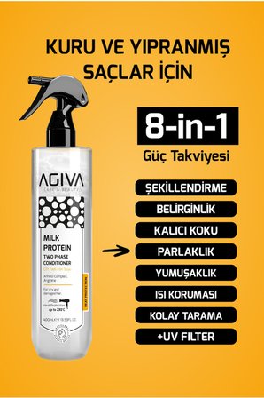 AGİVA CARE & BEAUTY Milk Protein Onarıcı, Besleyici ve Isı Koruyucu Çift Fazlı Fön Suyu - 400 ml