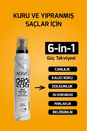 Agiva Milk Protein Saç Bakım Köpüğü– Kuru ve Yıpranmış Saçlar İçin Onarıcı Bakım 200 ml