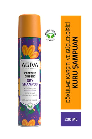 AGİVA Caffeine Ginseng Egzotik Meyve Kokulu Hacimlendirici Kuru Şampuan 200 ml – Vegan