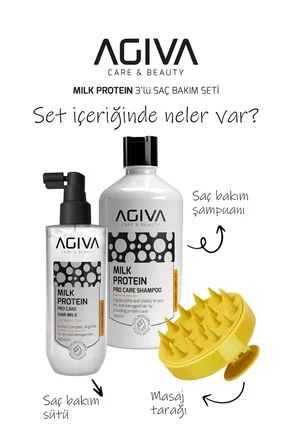 Milk Protein Şampuan 500 ml & Saç Bakım Sütü 200 ml & Masaj Tarağı 3'lü Set