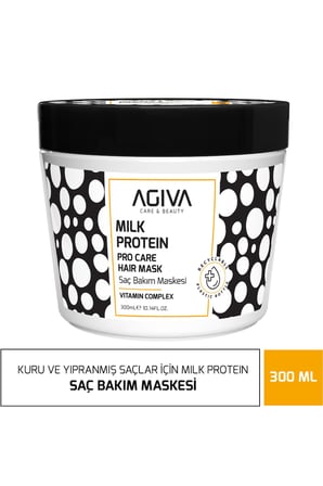 AGİVA CARE & BEAUTY Milk  Protein Isıl İşlem Görmüş Yıpranmış Saçlar İçin Onarıcı, Besleyici Saç Bakım Maskesi 300 ml 