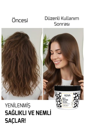 AGİVA CARE & BEAUTY Milk  Protein Isıl İşlem Görmüş Yıpranmış Saçlar İçin Onarıcı, Besleyici Saç Bakım Maskesi 300 ml 
