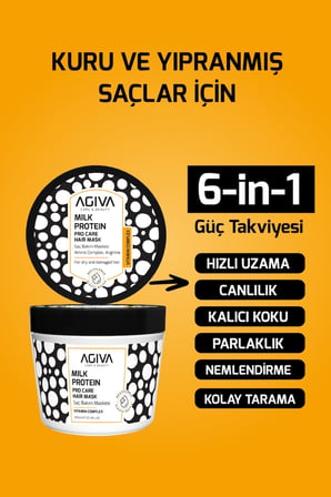 AGİVA CARE & BEAUTY Milk  Protein Isıl İşlem Görmüş Yıpranmış Saçlar İçin Onarıcı, Besleyici Saç Bakım Maskesi 300 ml 