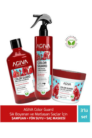 AGİVA CARE & BEAUTY Color Guard Sık Boyanan ve Matlaşan Saçlar İçin Şampuan + Fön Suyu + Saç Maskesi - 3'lü Saç Bakım Seti