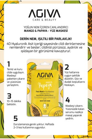 Mango&Papaya Yoğun Nem İçeren Canlandırıcı Kağıt Yüz Maskesi 5'li Set-Nemlendirici Etki