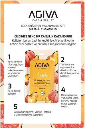 Şeftali Kolejen İçeren Yaşlanma Karşıtı Kağıt Yüz Maskesi 5'li Set-Kolejen Etki