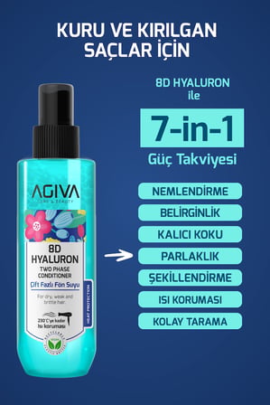 AGİVA CARE & BEAUTY 8d Hyaluron Yoğun Nemlendirici, Güçlendirici ve Isı Koruyucu Çift Fazlı Fön Suyu-250 ml-Vegan