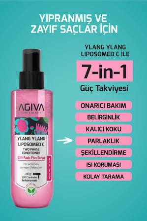 AGİVA CARE & BEAUTY Ylang Ylang Liposom C Yoğun Onarıcı ve Isı Koruyucu Çift Fazlı Fön Suyu - 250 ml - Vegan