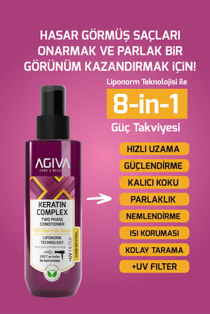 AGİVA CARE & BEAUTY  Keratin Complex Yoğun Onarıcı ve Isı Koruyucu Çift Fazlı Fön Suyu - 250 ml -Vegan -Uv Fİlter
