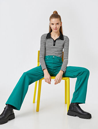 Yüksek Bel Bol Paça Kot Pantolon  - Wide Leg