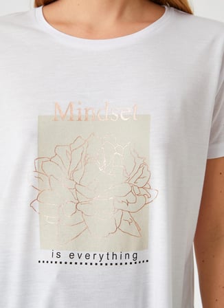 Koton 2SAK50068EK Yuvarlak Yaka Kısa Kollu Normal Kalıp Beyaz Kadın T-Shirt