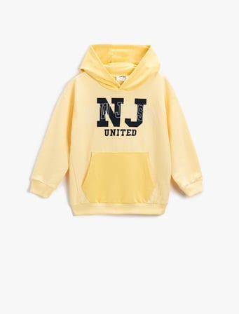 Baskılı Kanguru Cepli Kapüşonlu Sweatshirt 