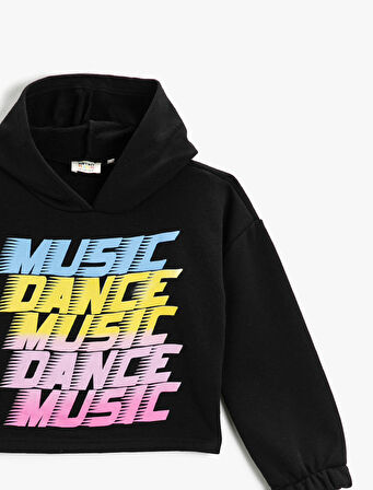 Baskılı Kapüşonlu Sweatshirt Pamuklu Uzun Kollu