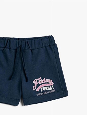 Koton Kız Çocuk Baskılı Kısa Şort Pamuklu Beli Bağcıklı