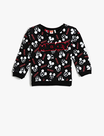 Mickey Mouse Baskılı Sweatshirt Bisiklet Yaka Lisanslı Pamuklu