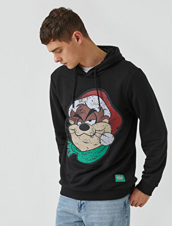 Tazmanya Canavarı Yılbaşı Kapşonlu Sweatshirt Lisanslı Baskılı