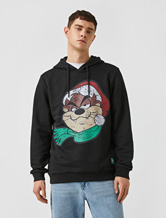 Tazmanya Canavarı Yılbaşı Kapşonlu Sweatshirt Lisanslı Baskılı