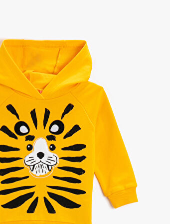 Hayvan Baskılı Kapüşonlu Sweatshirt Pamuklu