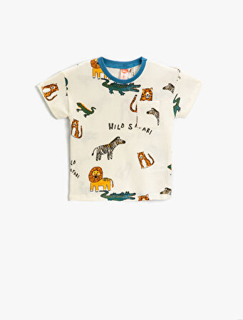 Hayvan Baskılı Kısa Kollu Tişört Pamuklu