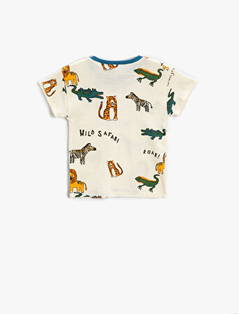 Hayvan Baskılı Kısa Kollu Tişört Pamuklu