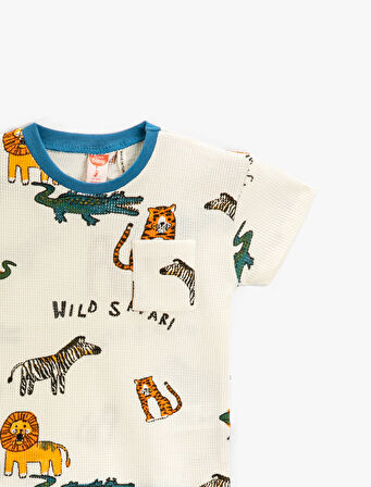 Hayvan Baskılı Kısa Kollu Tişört Pamuklu
