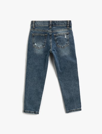 Kot Pantolon Beli Bağlamalı Yıpratılmış Cepli Pamuklu - Skinny Jean