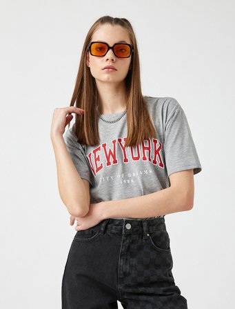 New York Baskılı Kısa Kollu Tişört