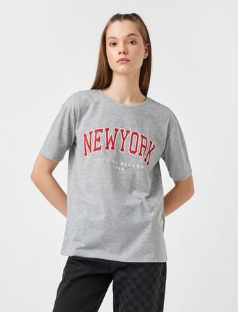 New York Baskılı Kısa Kollu Tişört