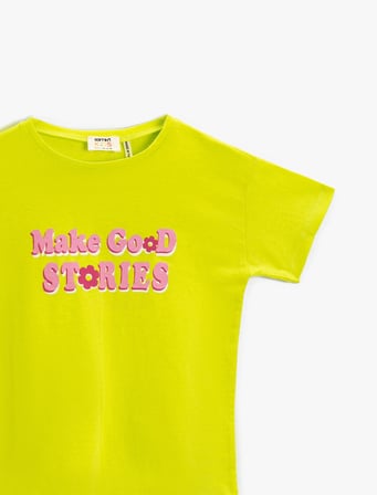 Slogan Baskılı Kısa Kollu Tişört Pamuklu Bisiklet Yaka