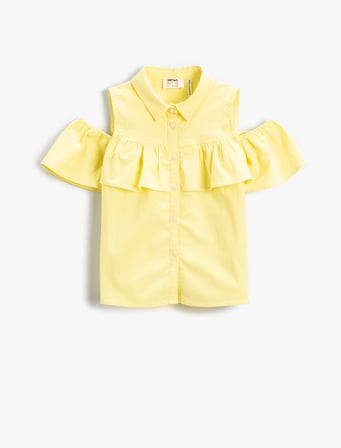 Fırfır Detaylı Kısa Kollu Gömlek Pamuklu