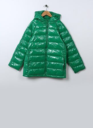 Koton Yeşil Kız Çocuk Kapüşonlu Uzun Kollu Düz Mont 3WKG20016AW