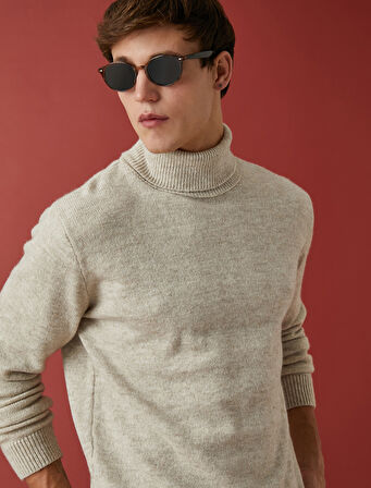 Boğazlı Triko Kazak Uzun Kollu Kırçıllı