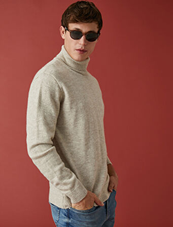 Boğazlı Triko Kazak Uzun Kollu Kırçıllı