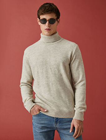 Boğazlı Triko Kazak Uzun Kollu Kırçıllı