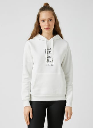 Koton Kapüşon Yaka Baskılı Ekru Kadın Sweatshırt 3WAL10024IK