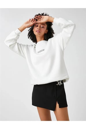 KOTON Slogan Baskılı Sweatshirt Bisiklet Yaka Uzun Kollu Içi Polarlı