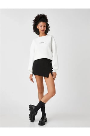 KOTON Slogan Baskılı Sweatshirt Bisiklet Yaka Uzun Kollu Içi Polarlı