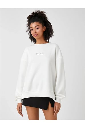 KOTON Slogan Baskılı Sweatshirt Bisiklet Yaka Uzun Kollu Içi Polarlı