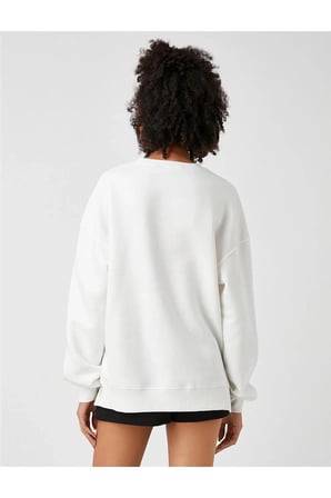 KOTON Slogan Baskılı Sweatshirt Bisiklet Yaka Uzun Kollu Içi Polarlı