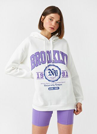 Koton Kapüşon Yaka Baskılı Ekru Kadın Sweatshırt 3WAL10064IK