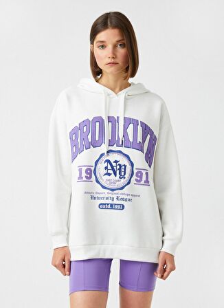 Koton Kapüşon Yaka Baskılı Ekru Kadın Sweatshırt 3WAL10064IK